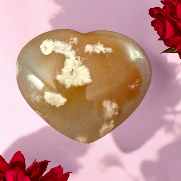 Puffy Large Flower Agate Heart - Picture 1 of 4